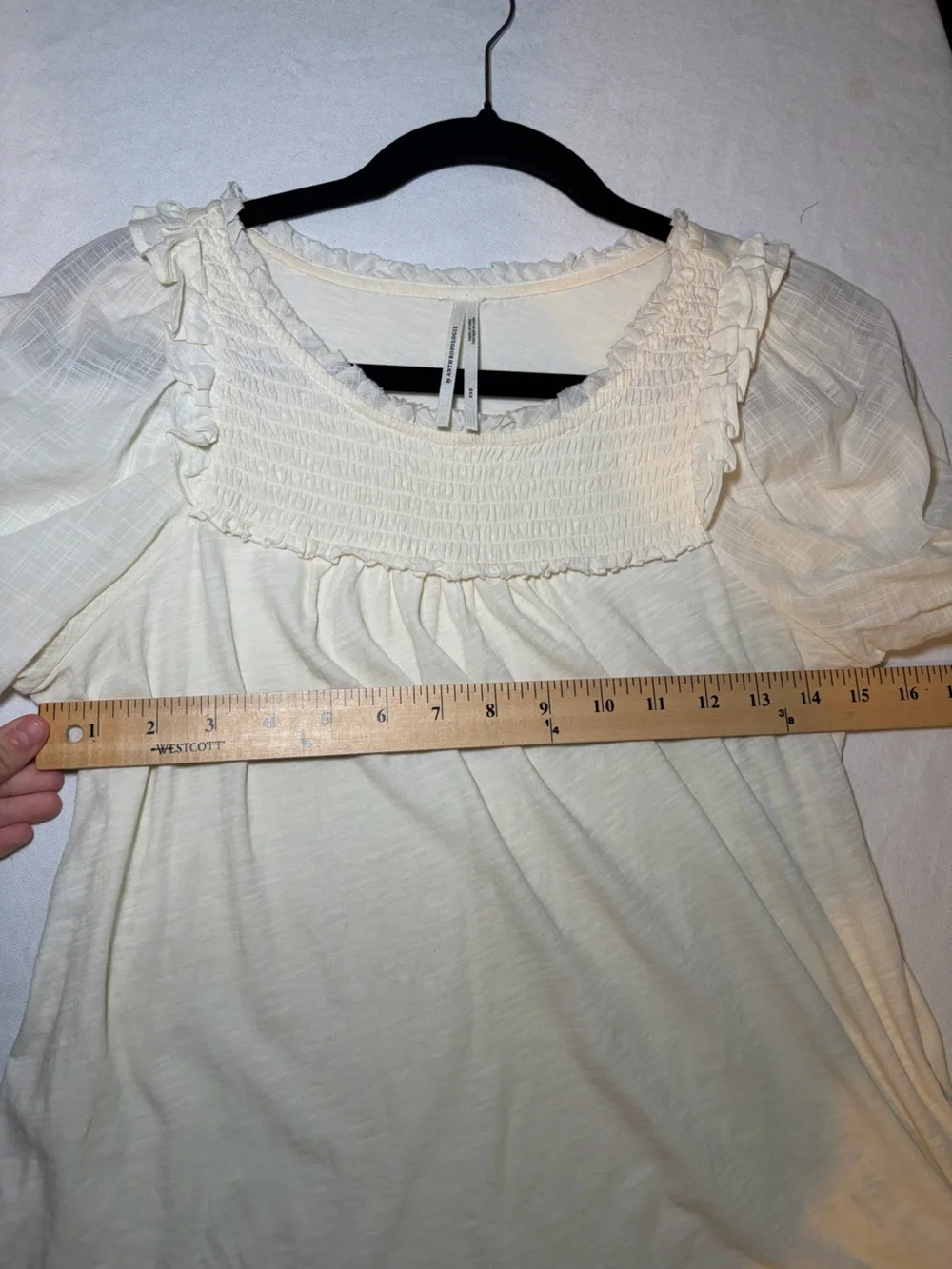 Anthropologie Cream Smocked Ruffle Yoke Blouse‎